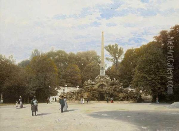 Obelisk 1777 Joseph Ii. Et Maria Theresia In Wien Oil Painting - Josef Lowy