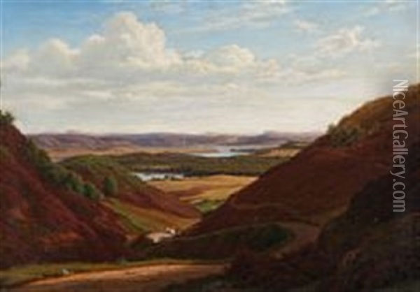 View From The Lakes Between Silkeborg And Funder, Denmark Oil Painting - Frederik Christian Jacobsen Kiaerskou