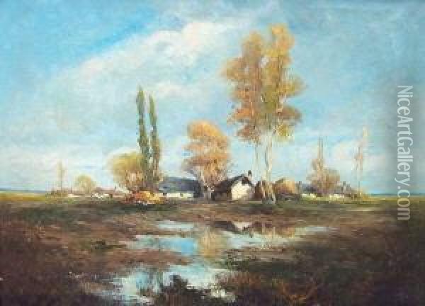 Niederrheinische Landschaft Mit Bauernhausern Oil Painting - Helmut Liesegang