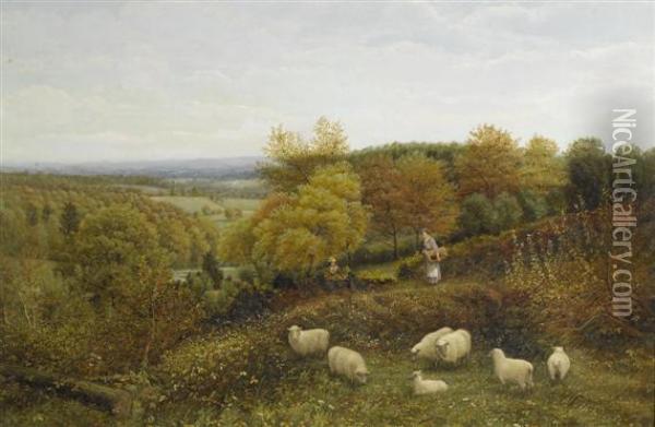 Landscape With Sheep Oil Painting - Sir Alfred East