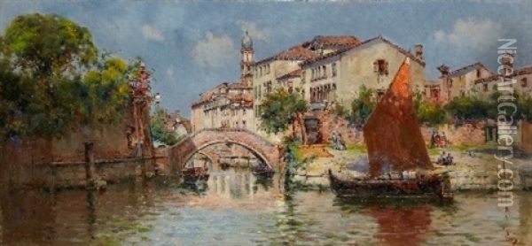Canal View, Venice Oil Painting - Antonio Maria de Reyna Manescau