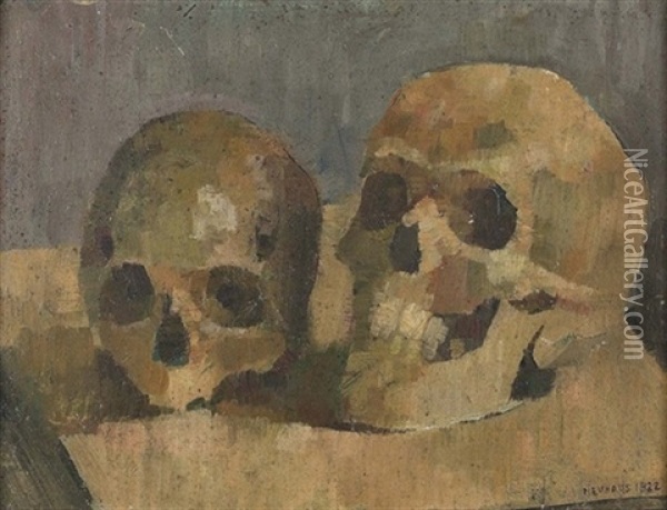Stillleben Mit Totenkopfen (after Cezanne) Oil Painting - Werner Neuhaus