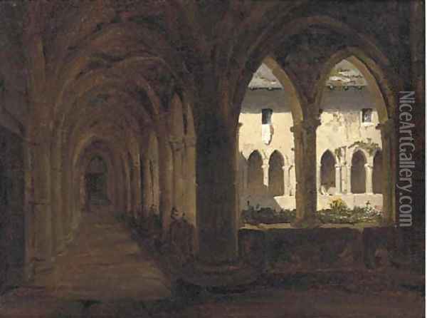 Study of a monastery, with figures beyond Oil Painting - Auguste Delacroix