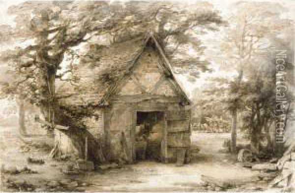 At Tenby; A Smithy; A Cottage By A Stream Oil Painting - Heneage Finch