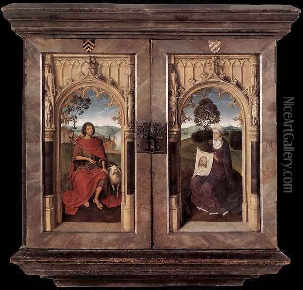Triptych of Jan Floreins [detail: 2, reverse] Oil Painting - Hans Memling