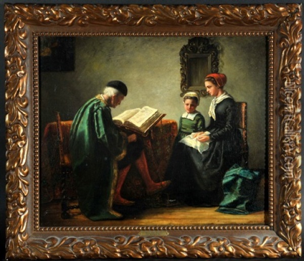 Familienszene In Der Stube Mit Bibellekture Oil Painting - Georg Adam Schmidt