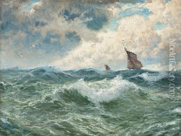 Boote Auf Sturmischer See Oil Painting - Georg Sommer