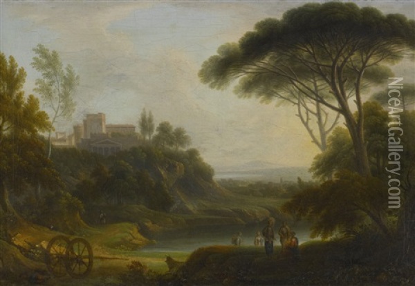Italianate Landscape With A Villa On A Promontory In The Distance Oil Painting - Hendrick Frans van Lint