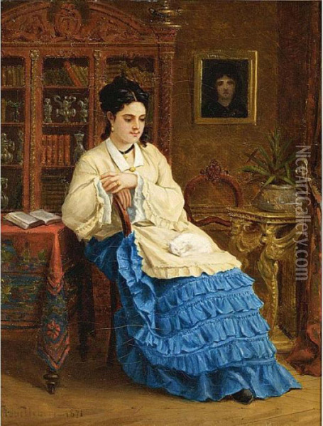 Femme En Robe Bleue Revant Oil Painting - Paul Trouillebert
