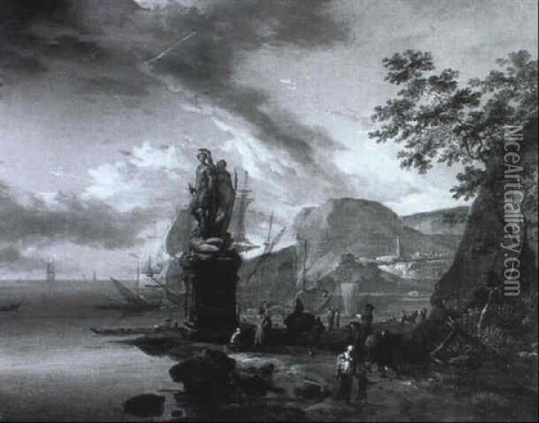 Sudlandischer, Levantinischer Hafen Mit Sieger-denkmal Oil Painting - Johannes Lingelbach