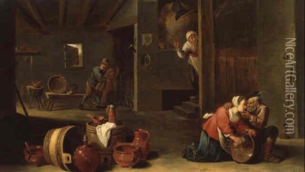 Interieur De Cuisine Avec Une Recureuse Oil Painting - Cornelis Mahu