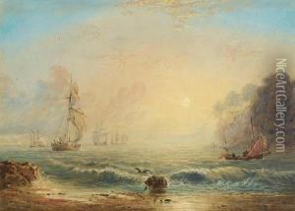 Shipping Off The Coast At Dawn Oil Painting - Charles Bentley