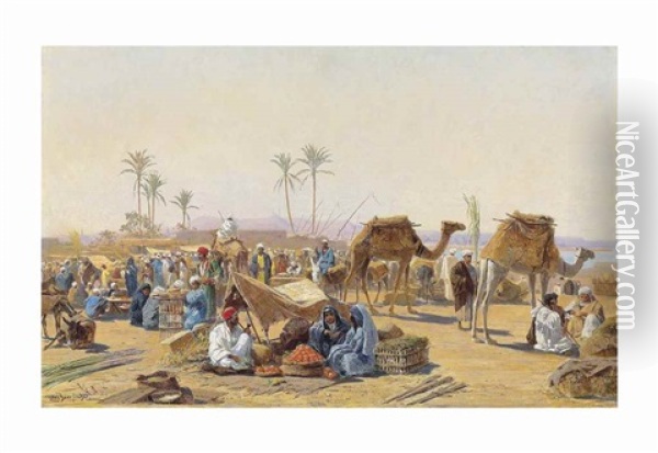 A Market In Egypt Oil Painting - Ludwig Hans Fischer