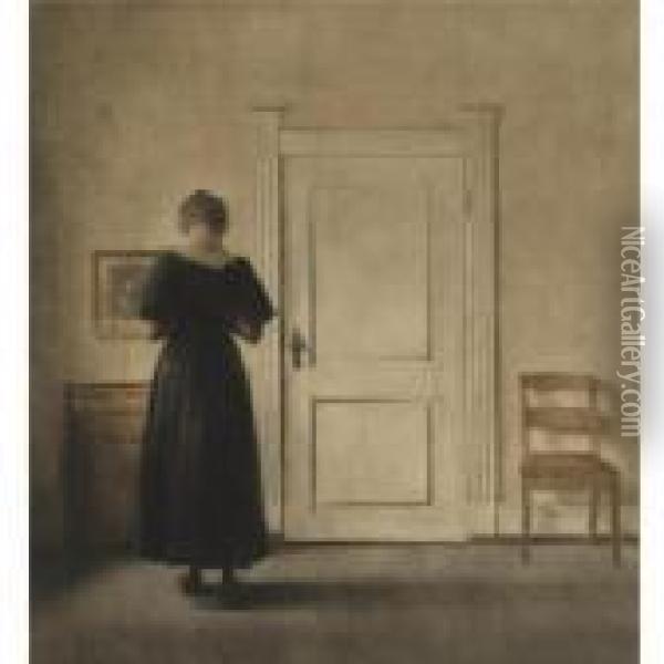 Interior; And The White Chair (2 Prints) Oil Painting - Peder Vilhelm Ilsted