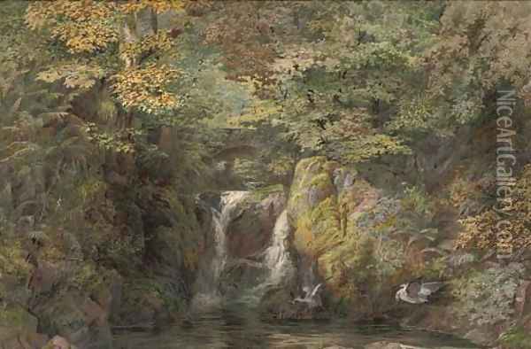 Rydal Fall, Westmoreland Oil Painting - Arthur Croft