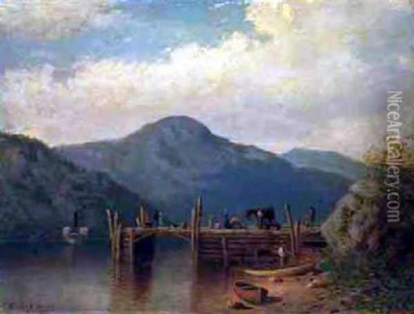 Steamboat Landing Of Lake George Oil Painting - George Lafayette Clough