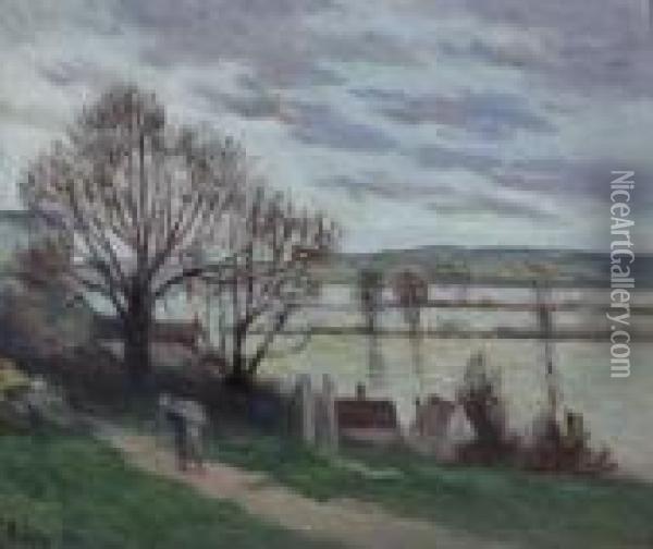 La Seine Et Les Inondations Vues De La Cote De Rolleboise Oil Painting - Maximilien Luce