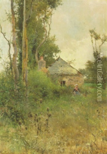 The Old Cottage At Portrieux Oil Painting - Emilio Sanchez-Perrier