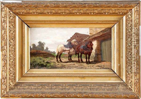 Paesaggio Con Cavalli In Sosta Oil Painting - Joseph Lievin