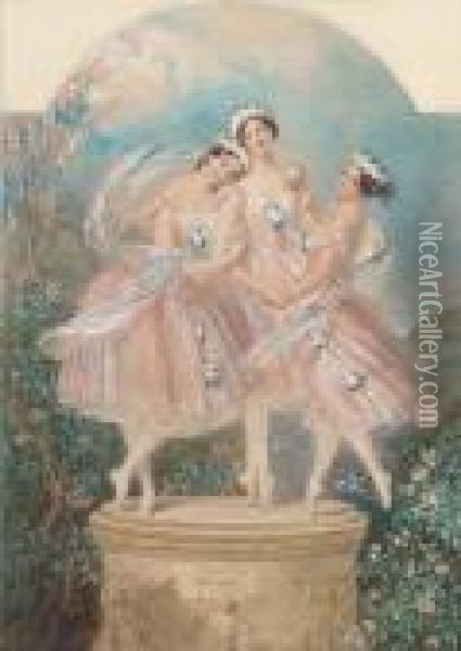 Ballerinas Of The Last Century Oil Painting - Alfred-Edward Chalon