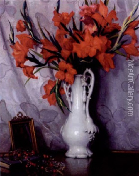 Still Life With Gladioli Oil Painting - Mikhail Rundaltsov