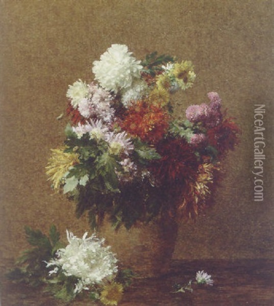 Grand Bouquet De Chrysanthemes Oil Painting - Henri Fantin-Latour
