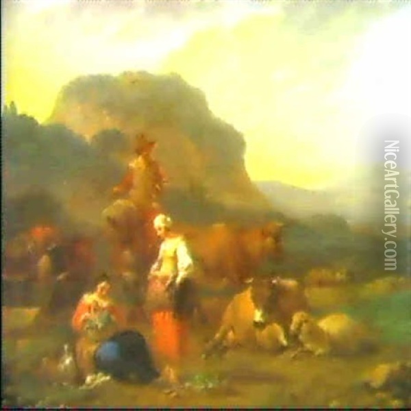 Arkadische Landschaft Mit Hirten Oil Painting - Abraham Jansz. Begeyn