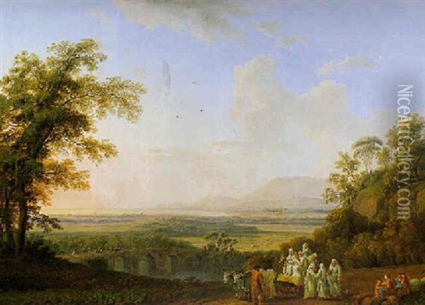Landscape With The Flight Of The Vestal Virgins Oil Painting - Jacob Philipp Hackert