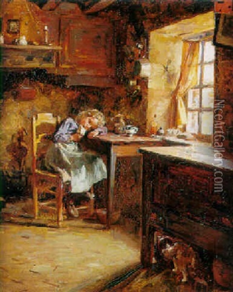 La Petite Fille A La Fenetre Oil Painting - Rene Louis Chretien