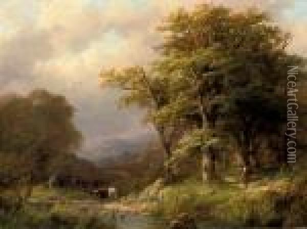 A Tranquil Afternoon In The Woodlands Oil Painting - Johann Bernard Klombeck