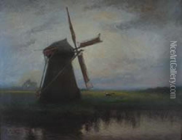 Landscape With Windmill Oil Painting - Arthur Feudel