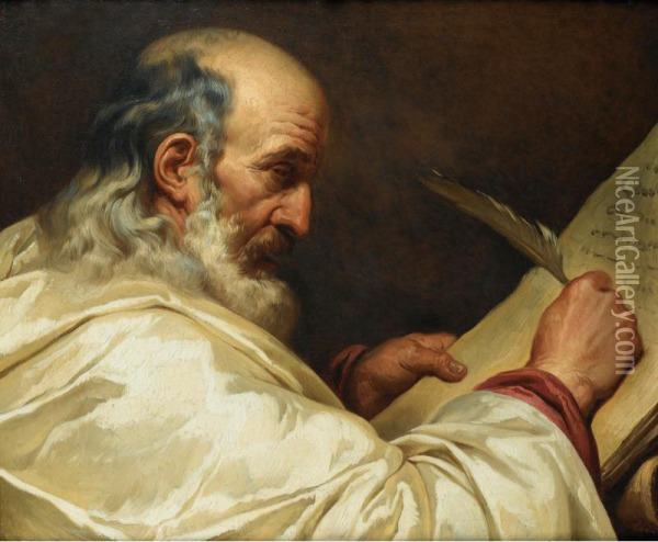 [circle Of Gabriel-francois Doyen ; Bearded Man Writing With Aquill ; Oil On Canvas] Oil Painting - Gabriel Francois Doyen