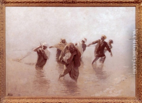 Die Fischer Des Bahira Oil Painting - Adolf von Meckel