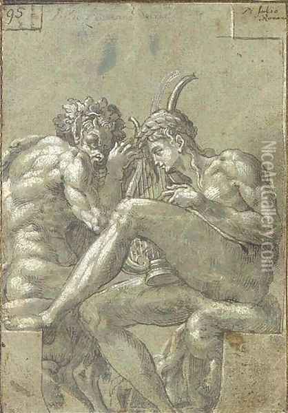 Apollo and Pan Oil Painting - Francesco Primaticcio
