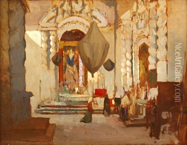 Cathedral Interior Oil Painting - James Kerr-Lawson