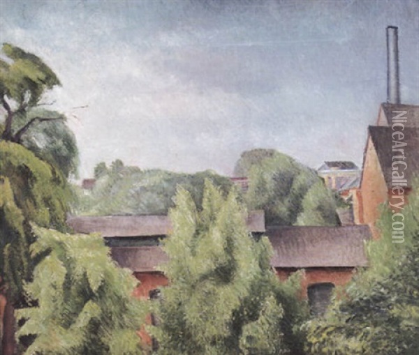 Fensterausblick Auf Hauser Und Baume Oil Painting - Alexander Kanoldt