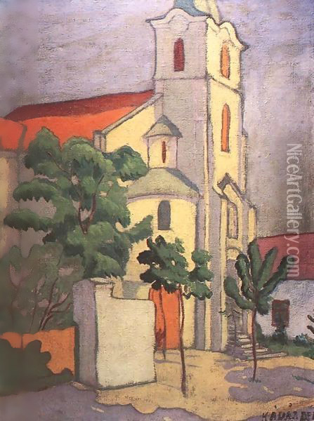 Church at Nagybanya 1910 Oil Painting - Aurel Bernath