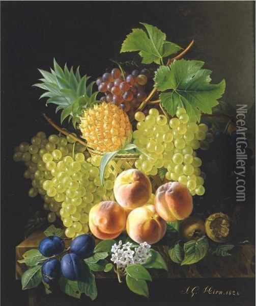 Still Life With Grapes And Peaches Oil Painting - Jean Georges Hirn