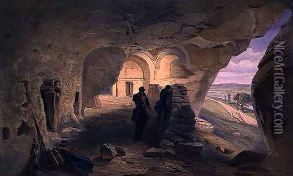Excavated Church in the Caverns of Inkerman, plate from The Seat of War in the East, pub. by Paul and Dominic Colnaghi and Co., 1856 Oil Painting - William Simpson
