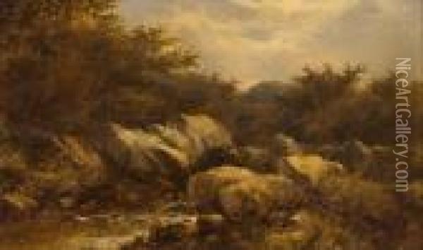 Paesaggio Con Torrente E Figura Di Pastorello Oil Painting - Edmund John Niemann, Snr.