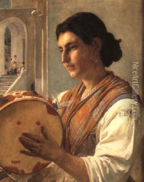 Ung Italiensk Kvinde Med Tamburin Oil Painting - Jorgen Roed