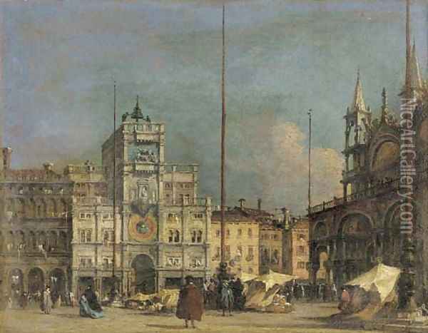 The Piazza San Marco, Venice, looking north towards the Torre dell'Orologio Oil Painting - Francesco Guardi