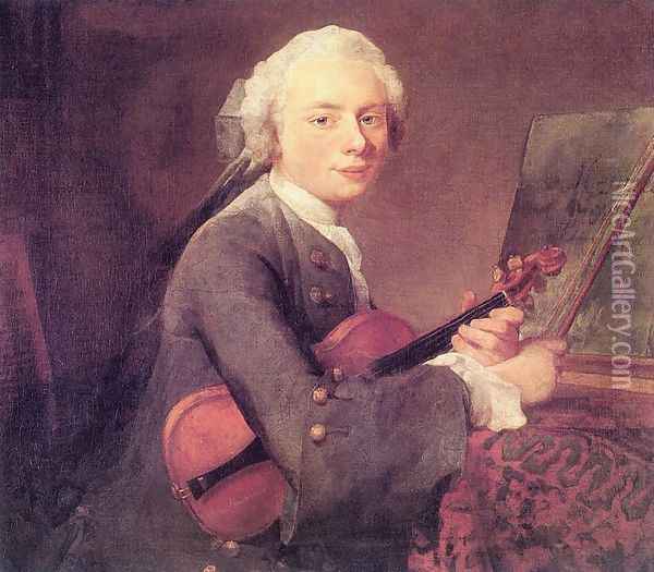 Young Man with a Violin, or Portrait of Charles Theodose Godefroy (1718-96) c.1738 Oil Painting - Jean-Baptiste-Simeon Chardin