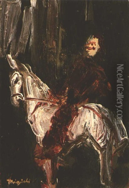 White Horse And Clown Oil Painting - Kotaro Migishi