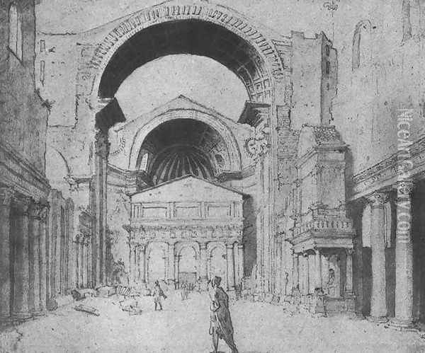 St Peter's Basilica seen from east c. 1535 Oil Painting - Maerten van Heemskerck