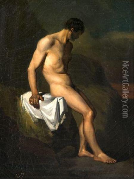 Academie D'homme Sur Un Rocher Oil Painting - Leon Cogniet