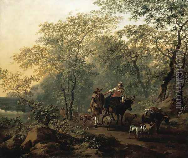 An Italianate Landscape 1654 Oil Painting - Nicolaes Berchem