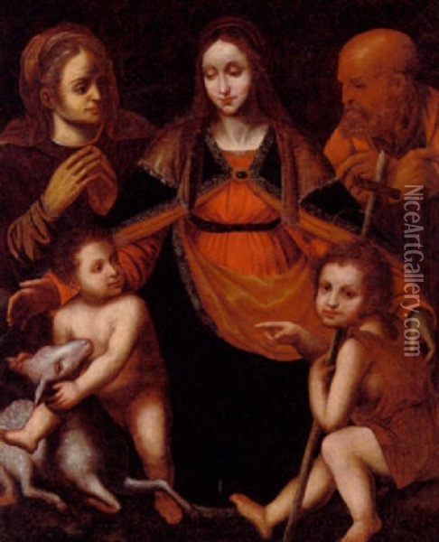 Den Hellige Familie Med Elisabeth Og Johannes Doberen Som Barn Oil Painting - Leonardo Da Vinci