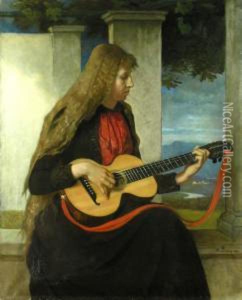 Die Gitarrenspielerin Oil Painting - Albert Lang