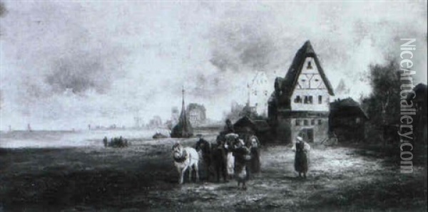 Flanderische Ortschaft An Der Kuste Oil Painting - Emil Barbarini